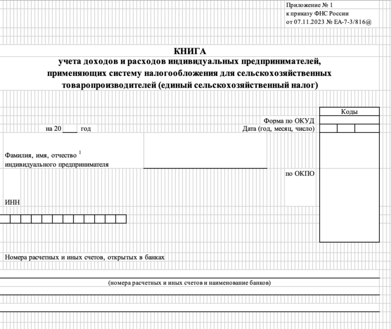 Бланк книги учёта доходов и расходов ИП на ЕСХН