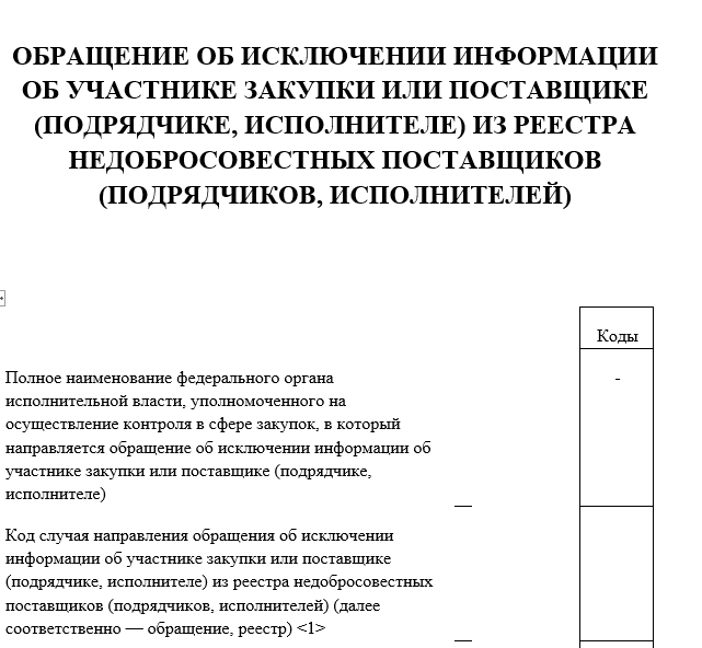 Бланк обращения в ФАС об исключении из РНП