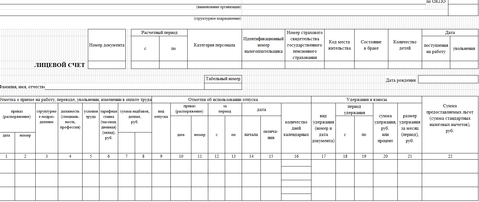 Лицевой счёт по форме Т-54