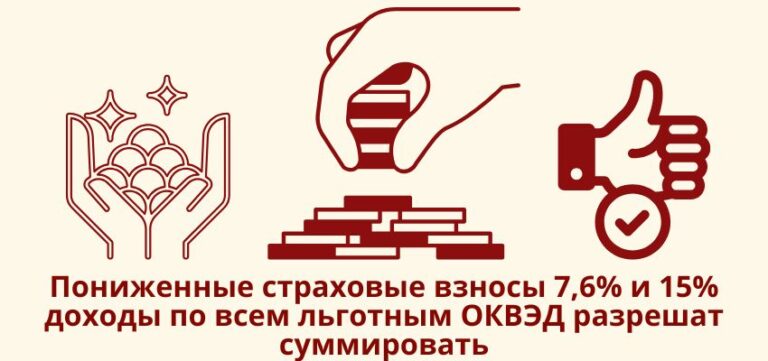 Пониженные страховые взносы 7,6% и 15%: доходы по всем льготным ОКВЭД разрешат суммировать
