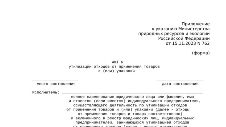 Бланк акта об утилизации отходов